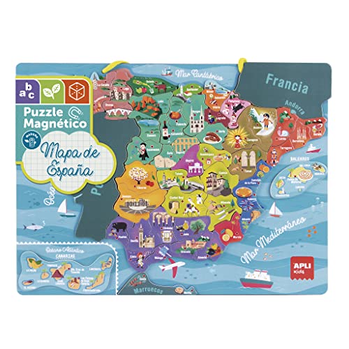 Apli Europe APLI Kids 18893 Magnetisches Puzzle, Karte von Spanien, Set mit 50 Magneten zum Erlernen der Geographie, Kinder ab 5 Jahren von APLI Kids