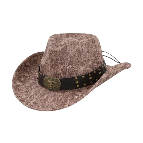 APLVFFZH Cowboyhut für Damen und Herren, Sonnenhut aus PU-, vielseitig einsetzbar für Cosplay, Khaki von APLVFFZH