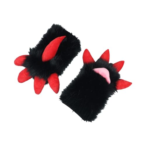 APLVFFZH Dragon Paws Handschuhe aus Plüsch für Rollenspiele, Partys, Maskeraden, Festivals, Schwarz Rot von APLVFFZH