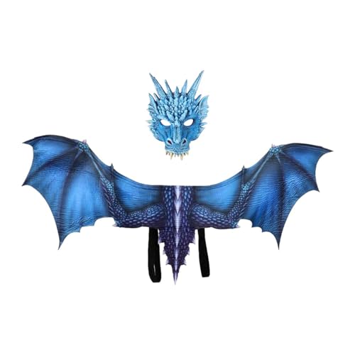 APLVFFZH Erwachsene Drachen Kostüm Fotografie Prop Pretend Play Dinosaurier Flügel Maske Set, BLAU von APLVFFZH