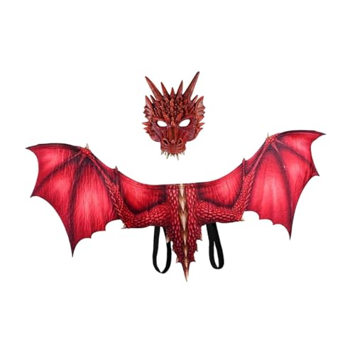 APLVFFZH Erwachsene Drachen Kostüm Fotografie Prop Pretend Play Dinosaurier Flügel Maske Set, ROT von APLVFFZH