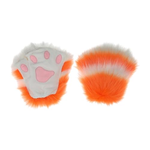 APLVFFZH Halbfinger-Handschuhe, Fäustlinge, Tierklauen, Kätzchenpfoten-Handschuhe, Katzenkrallen-Handschuhe für Halloween, Clubs, Festival, Karneval, Orange von APLVFFZH