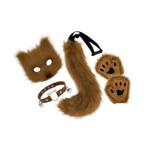 APLVFFZH Halloween-Gesichtsmaske, süßes Tierhalsband und Schwanz-Set, für Halloween-Partykostüm, Braun von APLVFFZH