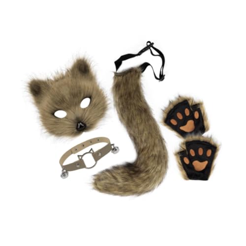 APLVFFZH Halloween-Gesichtsmaske, süßes Tierhalsband und Schwanz-Set, für Halloween-Partykostüm, Khaki von APLVFFZH