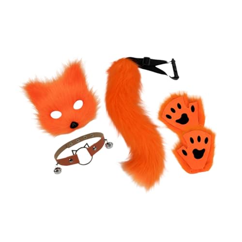 APLVFFZH Halloween-Gesichtsmaske, süßes Tierhalsband und Schwanz-Set, für Halloween-Partykostüm, Orange von APLVFFZH