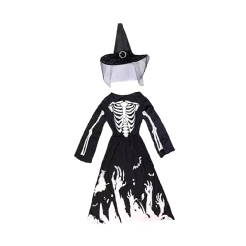 APLVFFZH Halloween Skelett Kostüm Kleid Outfit für Maskerade Verkleidung, mit Hut, l von APLVFFZH