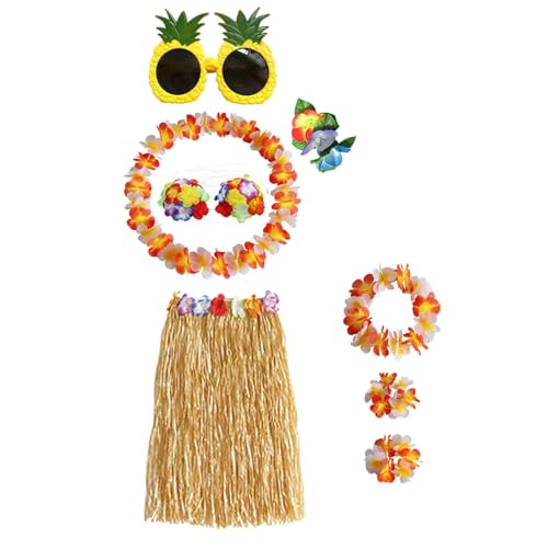 APLVFFZH Hawaiian Tänzerin Gras Rock Brille Blumen Armbänder für Strand Hochzeit, Rocklänge 60cm von APLVFFZH