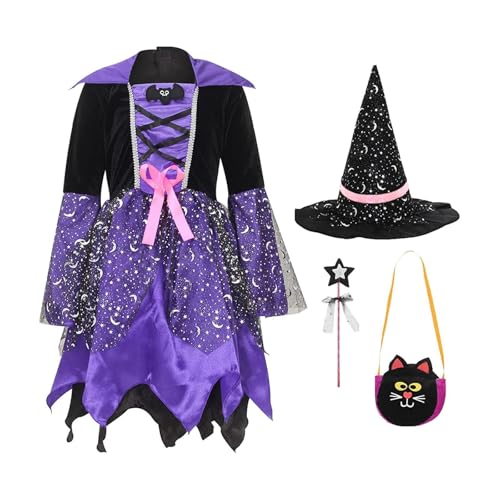 APLVFFZH Hexenkostüm für Kinder, Kleid, Hexenoutfit, Halloweenkostüm, lila, für Kinder, 66cm Kleid von APLVFFZH