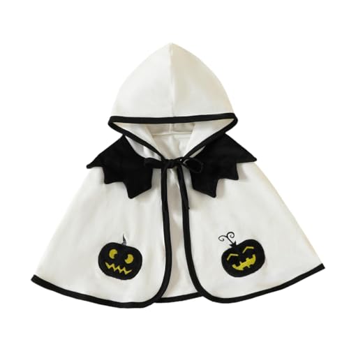 APLVFFZH Kinder Kürbis Kapuzen Poncho Umhang, Halloween Kostüm Schal, Passend für Körpergröße 100cm, Weiß von APLVFFZH