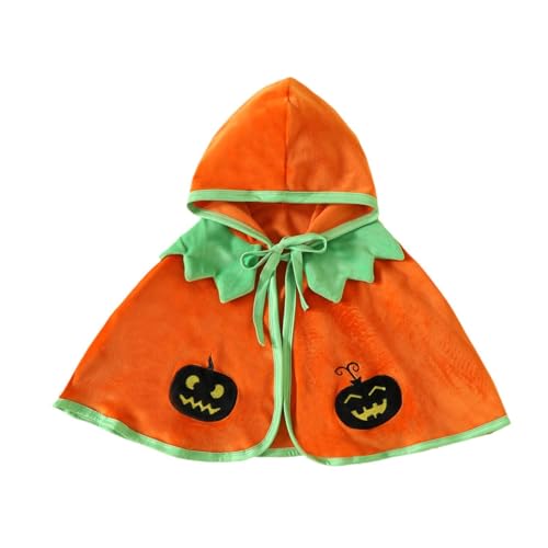 APLVFFZH Kinder Kürbis Kapuzen Poncho Umhang, Halloween Kostüm Schal, Passend für Körpergröße 110cm, Orange von APLVFFZH