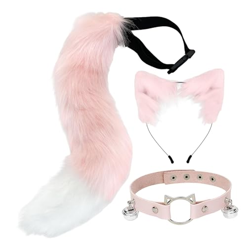 APLVFFZH Ohren-Halsband und Schwanz-Set, Neuheit für Frauen, Katzen-Cosplay für Festival-Mottoparty, Rosa von APLVFFZH