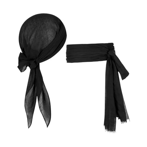 APLVFFZH Piraten Kostüm Set Turban Schärpe Piraten Bandana für Rollenspiele Mottoparty, Schwarz von APLVFFZH