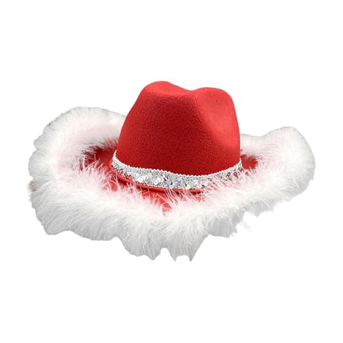 APLVFFZH Roter Cowgirlhut Dekohut für Karneval, Cosplay, Weihnachten, Dicke Feder von APLVFFZH