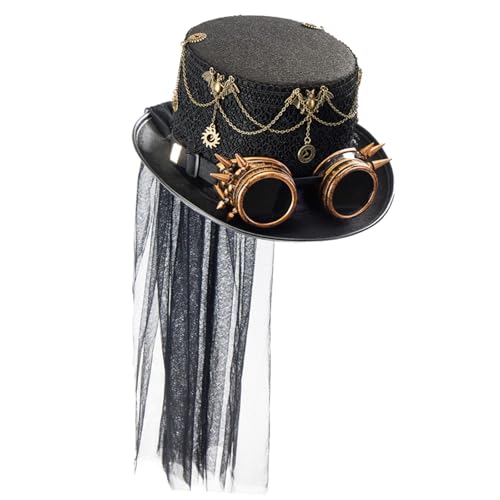 APLVFFZH Steampunk-Zylinder-Fedora für Urlaub, Abschlussball, Rollenspiele, Karneval, Schwarz von APLVFFZH