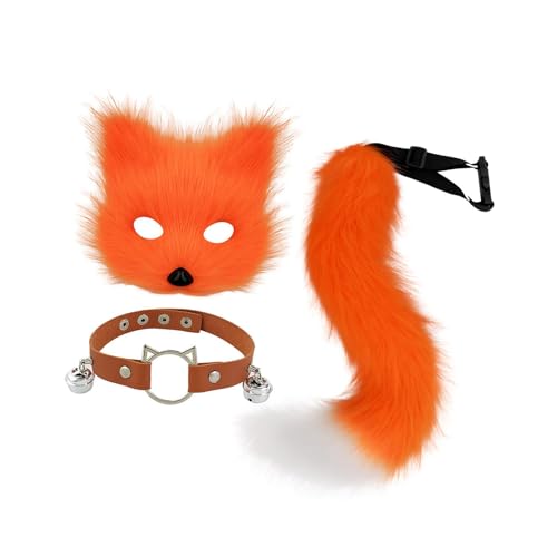 APLVFFZH Therian-Maske und Schwanz-Set für Mädchen, Katzenmaske für Feiertags-Bühnenauftritte, Orange von APLVFFZH