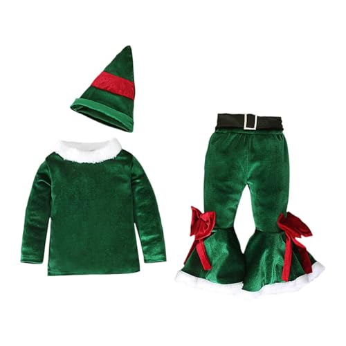 APLVFFZH Weihnachtskostüm Set für Kinder, Weihnachts Cosplay Outfit, Kleidung für Festliches Rollenspiel, GrÜn, 100cm von APLVFFZH