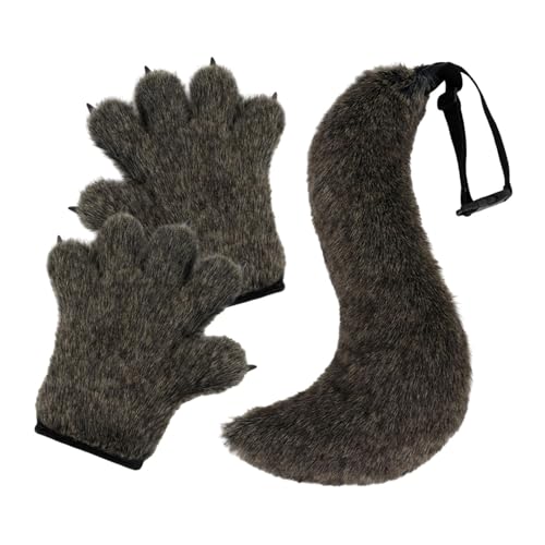 APLVFFZH Wolfspfoten Handschuhe Und Schwanz Set für Halloween Feiern, Schwarz von APLVFFZH