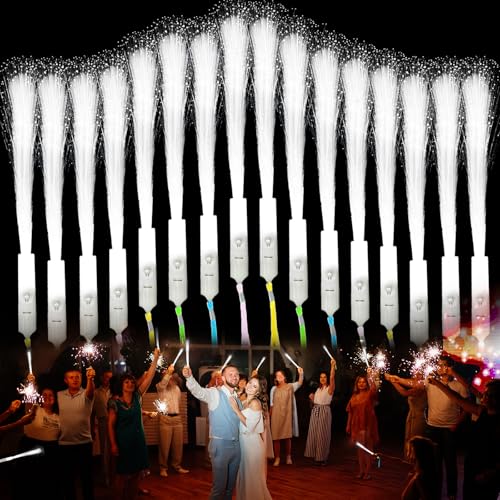 APODESS Led Leuchtstab 36stk Leuchtstäbe Hochzeit Knicklichter Weiß 30cm Leuchtstab Glow Sticks Wedding Led Stab Glasfaserlampe in 3 Modi Glasfaser Licht für Hochzeit Partys Konzert von APODESS