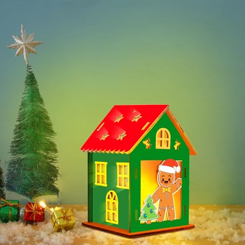 APODESS 7SET LED Teelichthaus Lebkuchenhaus Bastelset Weihnachten Teelichthalter Lebkuchen Bausatz Gingerbread House Teelicht Häuser Haus Holz Weihnachtshaus zur Weihnachtsbaum Hängendsdeko von APODESS