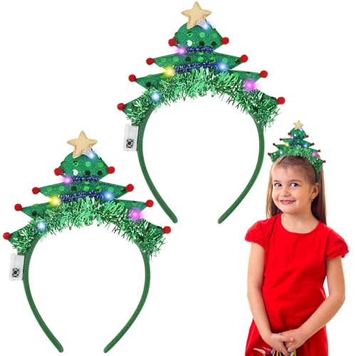 APODESS 2stk Haarreif Weihnachten Led Weihnachtself Kostüm Leuchtender Weihnachts Haarschmuck Leucht Weihnachtshaarreifen Led Weihnachtsmütze Stirnband für Kinder Erwachsene Weihnachtsfeiern Cosplay von APODESS