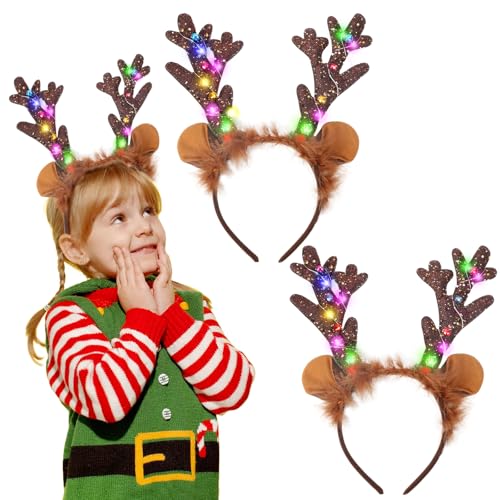 APODESS 2stk Haarreif Weihnachten Led Leuchtender Weihnachtshaarreifen Beleuchtete Stirnbänder Weihnachts Kopfschmuck Led Haarschmuck Für Kinder Erwachsene Weihnachtsfeiern Cosplay Weihnachtsbedarf von APODESS