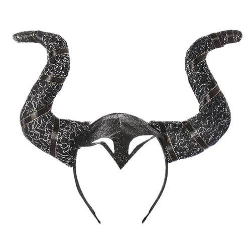 Schwarz Hörner Stirnband, Teufel Horn, 2pcs, Big Demon Cow Horn Kopfschmuck Halloween Cosplay Kostüm Requisiten, Teufel Hörner Gothic Cow Horn Stirnband, Schwarz Hörner Fancy Dress, Halloween Teufe von APPCRFM