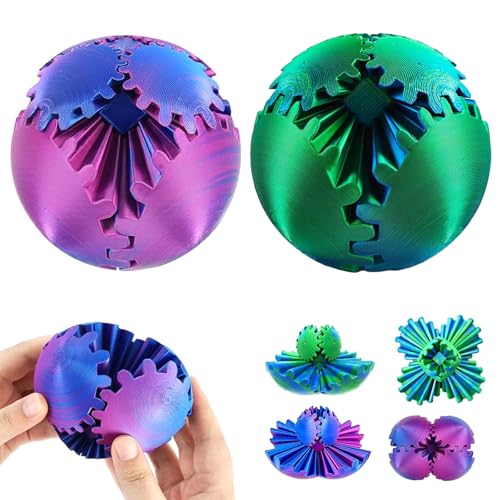 Gear Ball Gear Sphere 2 Stück Gear Ball 3D Gedruckt Gear Ball Stress Relief Gear Sphere Spielzeug 3D Printed Gear Ball Spin Ball Or Cube Fidget Toy für Kinder Und Freunde,Blau und Grün 6.5cm von APRRMLIZW