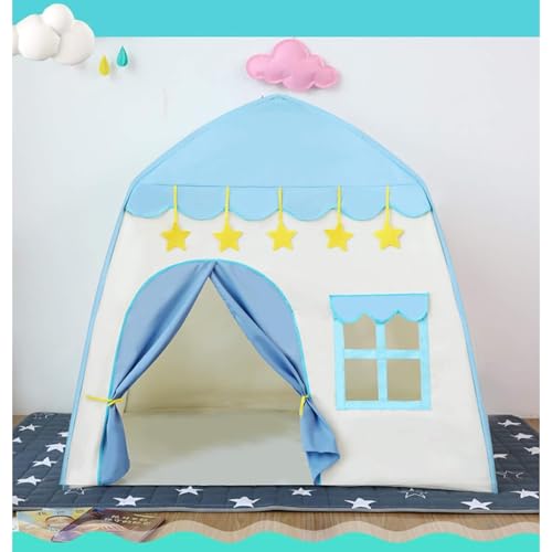 130x100x130 Großes Kinderspielzelt Kinderhaus Spielhaus Kinder mit Sternenlichtern Kinderzelt Prinzessin Schloss Spielzelt Draußen Mädchen Junge Spielzelt, Rosa Blume (130×100×130 cm,Blau) von AQCQDQ