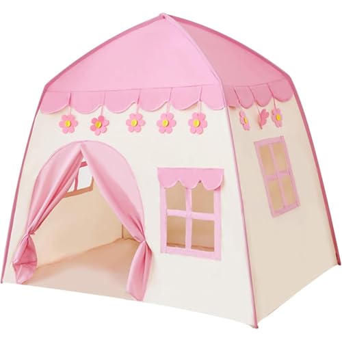 130x100x130 Großes Kinderspielzelt Kinderhaus Spielhaus Kinder mit Sternenlichtern Kinderzelt Prinzessin Schloss Spielzelt Draußen Mädchen Junge Spielzelt, Rosa Blume (130×100×130 cm,Rosa) von AQCQDQ