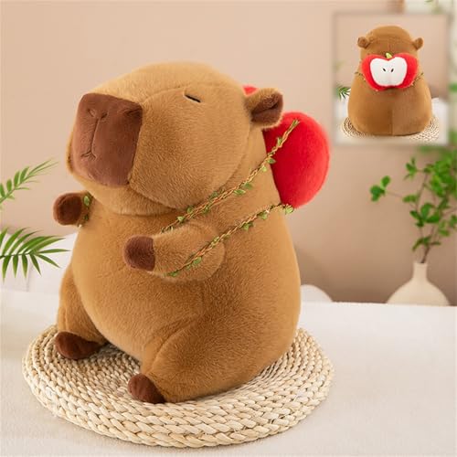 AQCQDQ Capybara Avocado Kuscheltier Plüschtier, Avocado Capybara Plüschtier, Capybara Obst Plüsch Mit Rucksack Abnehmbarer, Simulation Süßes Capybara Plüschkissen Spielzeug Stofftier (30 cm,Apfel) von AQCQDQ