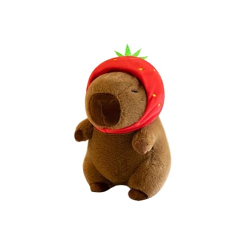 AQCQDQ Capybara Plüschtier, Capybara Kuscheltiere, Niedliche Capybara Plushies Mit Schildkrötenrucksack und Erdbeerkopfbedeckung für Home Deko Kinder Geschenke (Erdbeere) von AQCQDQ