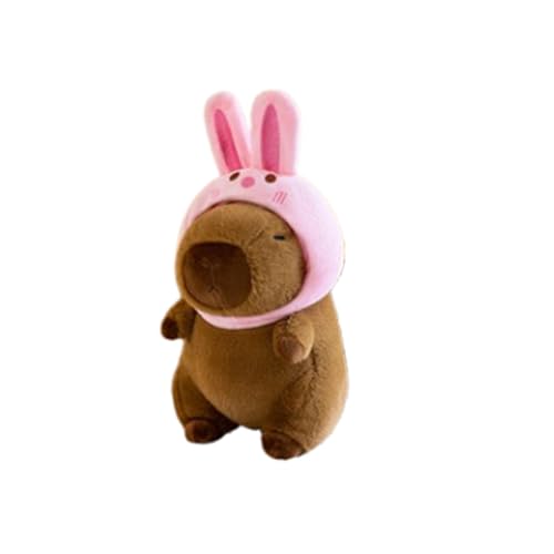 AQCQDQ Capybara Plüschtier, Capybara Kuscheltiere, Niedliche Capybara Plushies Mit Schildkrötenrucksack und Erdbeerkopfbedeckung für Home Deko Kinder Geschenke (Hasenohr) von AQCQDQ