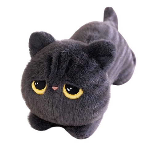 AQCQDQ Katze Plüschtier,Niedliche Schwarze Katze Plüschtiere,Gefüllte Tierkissen Spielzeug, Schwarze Katze Plüsch Puppe,Stofftierpuppe Geschenk für Kinder (50 cm,Grau) von AQCQDQ