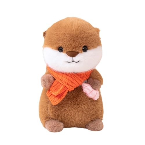 AQCQDQ Kuscheltier Fischotter, PlüSchtier Seeotter Spielzeug Einfache Dekoration Wurfkissen Stofftier, zum Spielen und Kuscheln, Geschenk für Kinder Mädchen (30 cm,Orangefarbenes Halstuch) von AQCQDQ