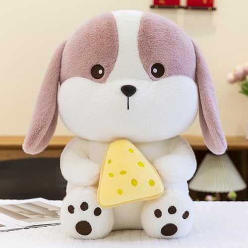 AQCQDQ Kuscheltier Hund Plüsch Hund Hundeplüschtier mit Käse in der Hand Hunde Spielzeug Stofftier Hund Geschenke für Jungen Mädchen (35cm,Lila) von AQCQDQ