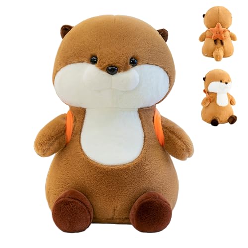 AQCQDQ Kuscheltier Otter Plüschtier, Otter Von Plüschtier Otter Mit Rucksack, Niedliche Und Kuschelige Sitzende Otterpuppe Plüsch Spielzeug Stofftier Plüschkissen Kawaii Deko Geschenke (50 cm,Gelb) von AQCQDQ