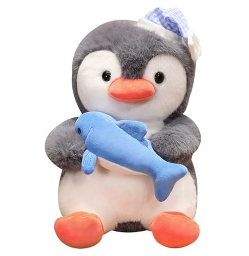 AQCQDQ Kuscheltier Pinguin Stofftier Plüschtier, Süßes Hai Pinguin Plüsch Puppe Kawaii Spielzeug Plüschkissen Weich Grau Weiß Meerestiere Geschenk Schmusetier Zum Kuscheln & Spielen (60 cm) von AQCQDQ