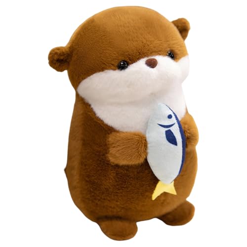 AQCQDQ Otter Kuscheltier Otter Plüschtier mit einem Fisch in der Hand Süßes Otter Spielzeug zum Kuscheln Deko Plushie Puppen Stofftier Geschenke für Kinder (30cm,Braun) von AQCQDQ