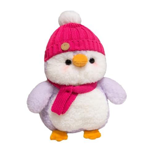 AQCQDQ Pinguin Kuscheltier, Pinguin Kleine Puppe, Süßes Kuscheltier Plüsch Pinguin Mit Weihnachtsschal Und Weihnachtsmützen, Klein Pinguin Stofftier Plüschtier Weihnachten Für Kinder, Mädchen (Rot) von AQCQDQ