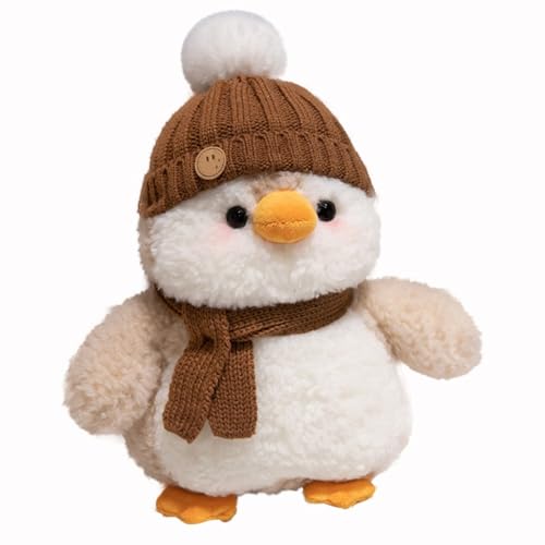 AQCQDQ Pinguin Kuscheltier, Pinguin Kleine Puppe, Süßes Kuscheltier Plüsch Pinguin Mit Weihnachtsschal Und Weihnachtsmützen, Klein Pinguin Stofftier Plüschtier Weihnachten Für Kinder, Mädchen (Braun) von AQCQDQ