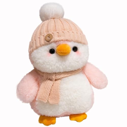 AQCQDQ Pinguin Kuscheltier, Pinguin Kleine Puppe, Süßes Kuscheltier Plüsch Pinguin Mit Weihnachtsschal Und Weihnachtsmützen, Klein Pinguin Stofftier Plüschtier Weihnachten Für Kinder, Mädchen (Rosa) von AQCQDQ