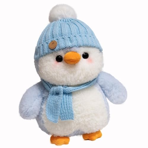 AQCQDQ Pinguin Kuscheltier, Pinguin Kleine Puppe, Süßes Kuscheltier Plüsch Pinguin Mit Weihnachtsschal Und Weihnachtsmützen, Klein Pinguin Stofftier Plüschtier Weihnachten Für Kinder, Mädchen (Blau) von AQCQDQ