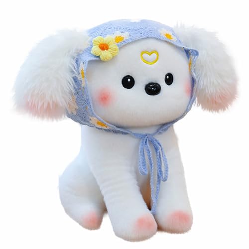 AQCQDQ Plüsch-Hund, Hund Simulation Spielzeug Plüschtiere Welpen Kissen, Hunde Kuscheltier, Niedliche Blume Stirnband Feld Hund Plüschtiere, Süßes Weiches Plüsch-Spielzeug (30 cm,Blau) von AQCQDQ