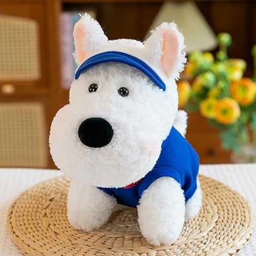 AQCQDQ Plüsch-Stofftier-Hund, West Highland Puppy Plüschpuppe, West Highland Hunde Spielzeug Kuscheltier für Kinder, Weich Kuschelig Geschenk für Kinder Mädchen Freundin (25 cm,Blau) von AQCQDQ