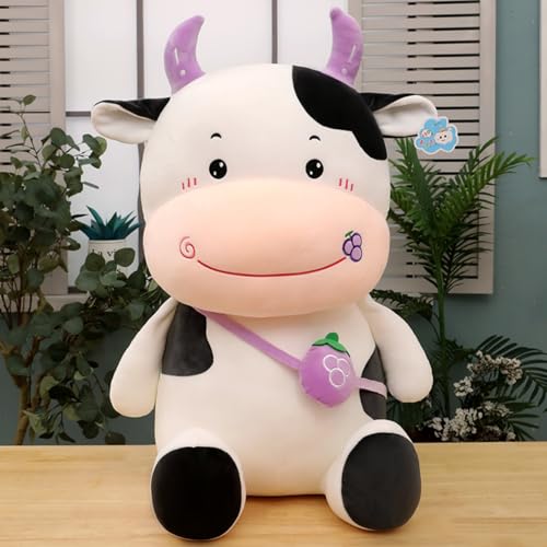 AQCQDQ Plüschtier Kuh, Kuscheltier Kuh, Plüschkuh Stofftier Flauschiges Kühe Tier Gefüllte Kuscheltier Kawaii Kühe Kissen Plüschpuppe für Kinder Geburtstaggeschenk (66cm,Lila) von AQCQDQ