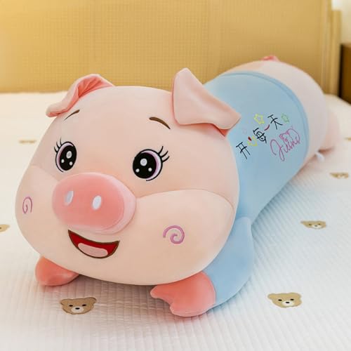 AQCQDQ Schwein Stofftier Kuscheltier Schwein, Kissen Schwein Plüschtier, Plüschtiere Plüsch Bequem Schlafend Schweinchen Kissen, Niedliches Plüschtier-Spielzeug Geschenk für Kinder (100cm,Blau) von AQCQDQ