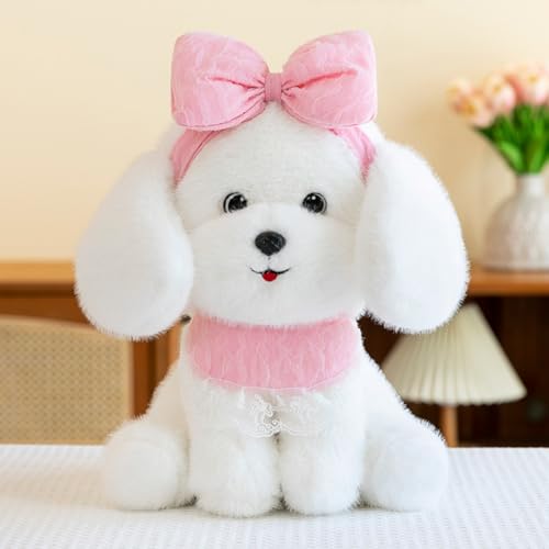 AQCQDQ Stofftier Plüschtier Teddy Hund Kissen, Kawaii Pudel Plüsch Stofftier Hund, Teddy Dog Kuscheltier, Niedlich Hund Plüschtier, Kuscheltier Hund Dekozimmer für Jungen, MäDchen (25cm,Rosa) von AQCQDQ