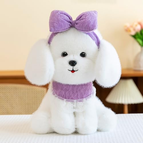 AQCQDQ Stofftier Plüschtier Teddy Hund Kissen, Kawaii Pudel Plüsch Stofftier Hund, Teddy Dog Kuscheltier, Niedlich Hund Plüschtier, Kuscheltier Hund Dekozimmer für Jungen, MäDchen (35cm,Lila) von AQCQDQ