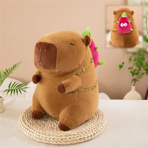 Capybara Avocado Kuscheltier Plüschtier, Avocado Capybara Plüschtier, Capybara Obst Plüsch Mit Rucksack Abnehmbarer, Simulation Süßes Capybara Plüschkissen Spielzeug Stofftier (22 cm,Drachenfrucht) von AQCQDQ