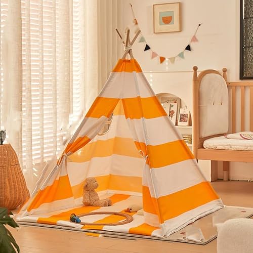 Kindertipi Spielzelt, Tipi Zelt für Kinder, Schlieren Zelt Kinderzimmer Deko, Indoor Spielzimmer, Spielzelt für Mädchen & Jungen, Baumwolle und Hanf,Ohne gepolsterte Decke (1.1 m,Gelb) von AQCQDQ